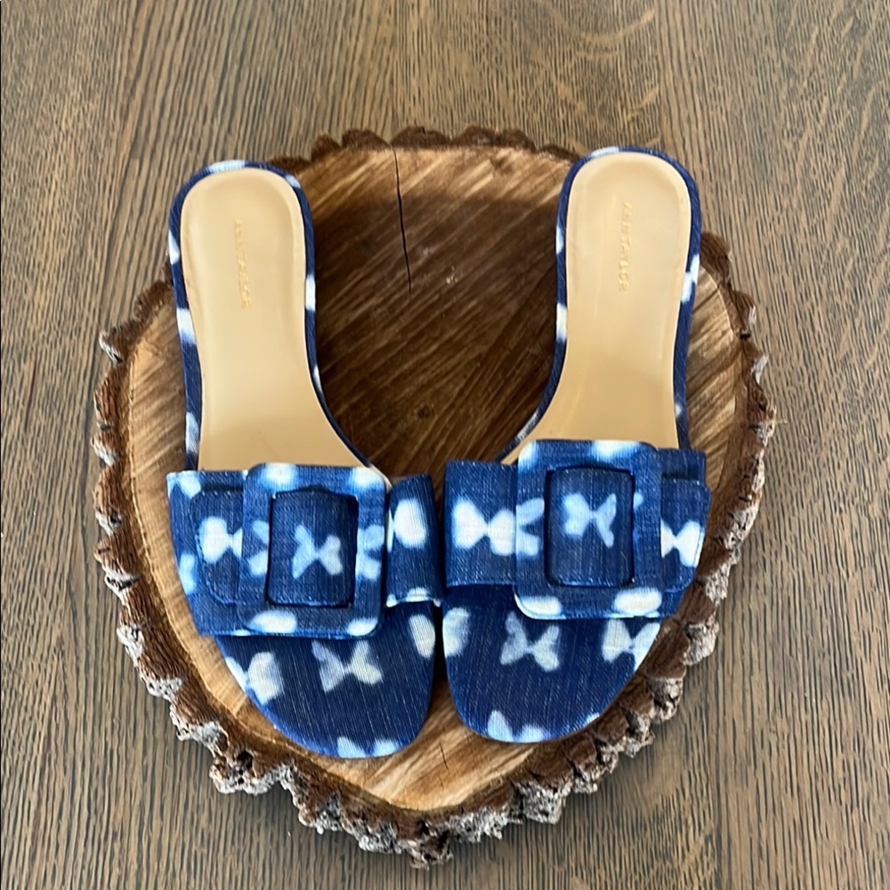 Ann Taylor Sutton Tie Dye Blue Buckle Slide Mule Shoes, Size 7.5, EUC